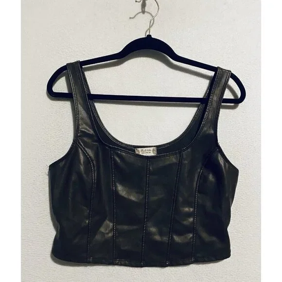 Altard State Top Womens Large Brown Vegan Leather Corset Crop Boho Festival - Picture 2 of 8